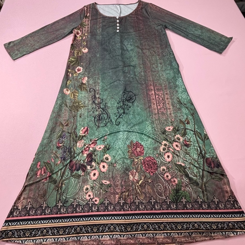 Boho Green Floral Midi Dress. Sz 2X. NWOT. Great Condition. Beautiful! - Picture 1 of 11